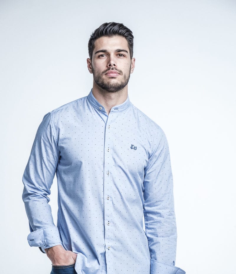 Camisa con topitos cuello mao 1 Camisa con topitos cuello mao