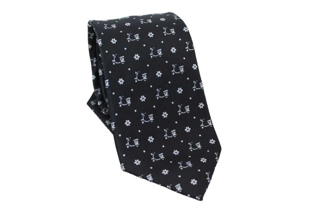 Corbata negra estampado vespa y floral 1 Corbata negra estampado vespa y floral