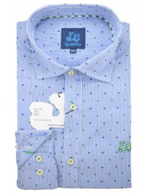 Camisa de rayas con topitos cuello italiano