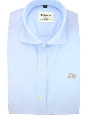 Camisa de milrayas celeste Made in Spain cuello italiano