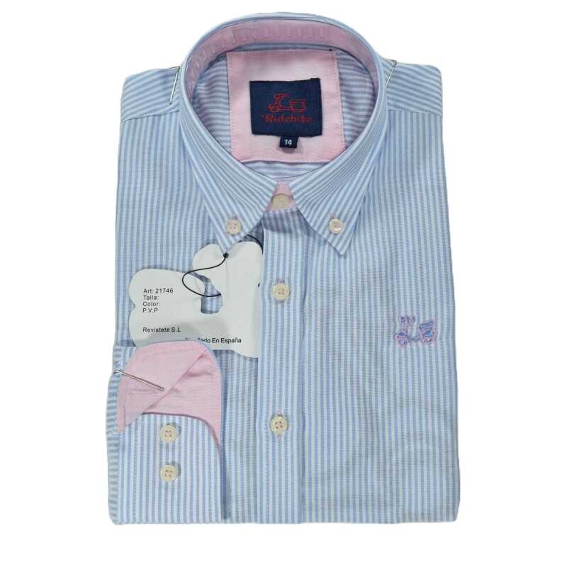 Camisa rayas azul Oxford vespa en espalda 1 Camisa rayas azul Oxford vespa en espalda