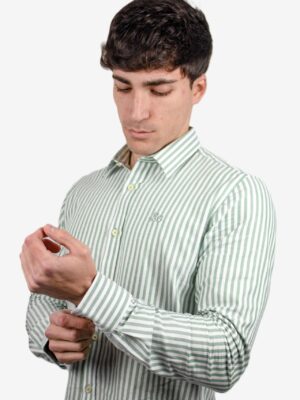 Tienda de Ropa de Hombre Sevilla 17 Camisa rayas popelín verde cuello italiano