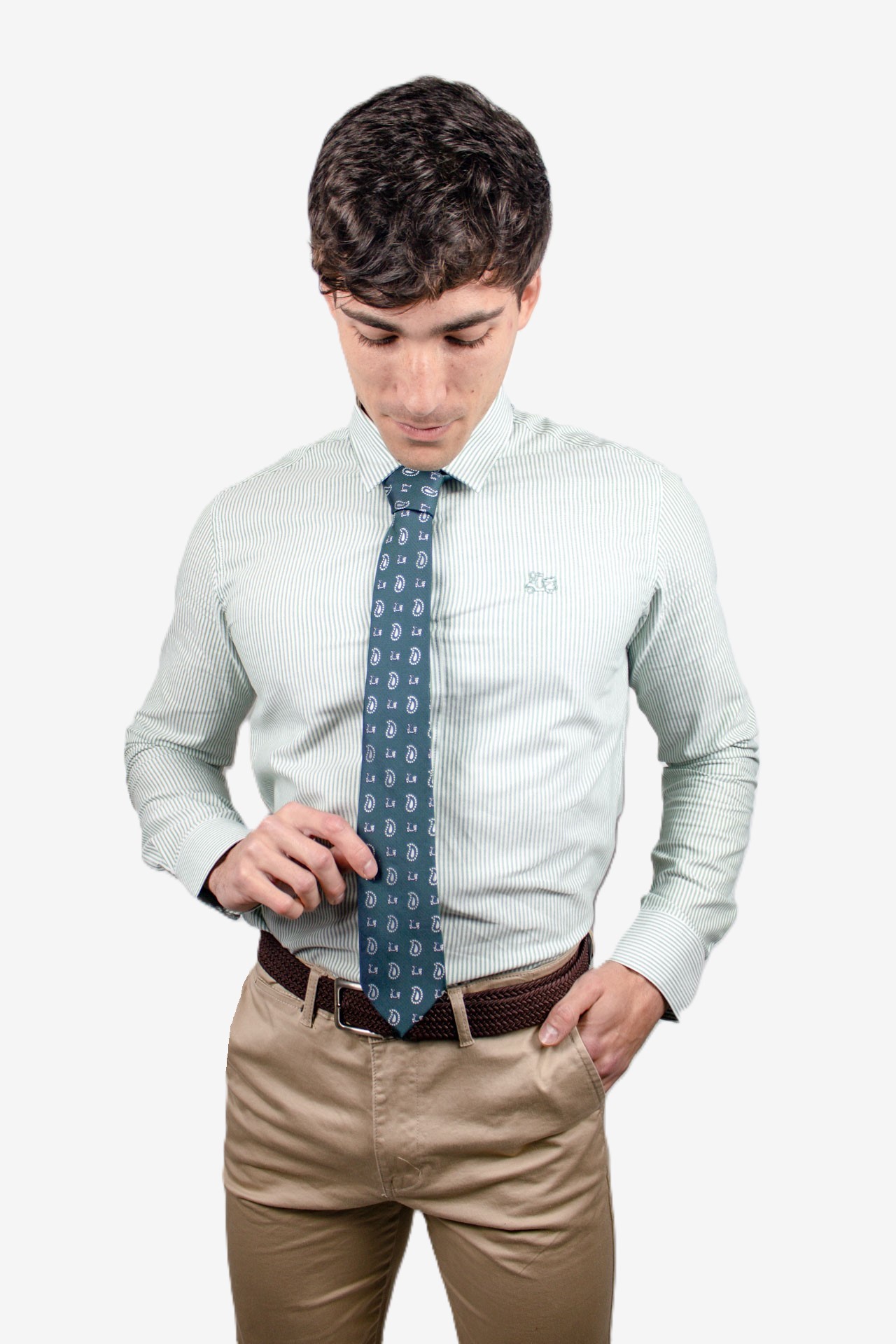Camisa Oxford rayas verdes 1 Camisa Oxford rayas verdes